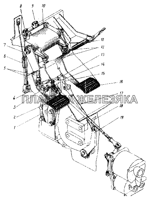 Привод педалей сцепления и тормоза УРАЛ-4320