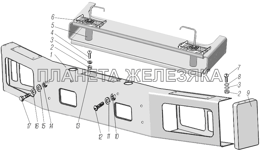 Установка переднего буфера УРАЛ-44202-3511-80