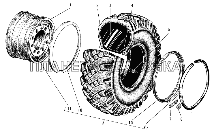 Колесо и шина УРАЛ-44202-3511-80