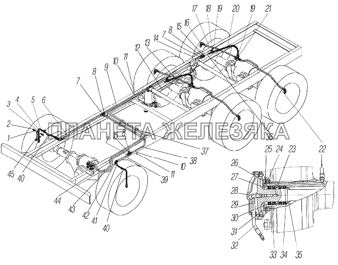 Система регулирования давления воздуха в шинах УРАЛ-44202-3511-80