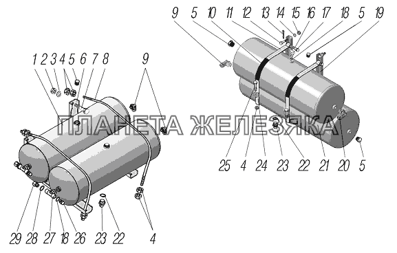 Установка воздушных баллонов УРАЛ-44202-3511-80