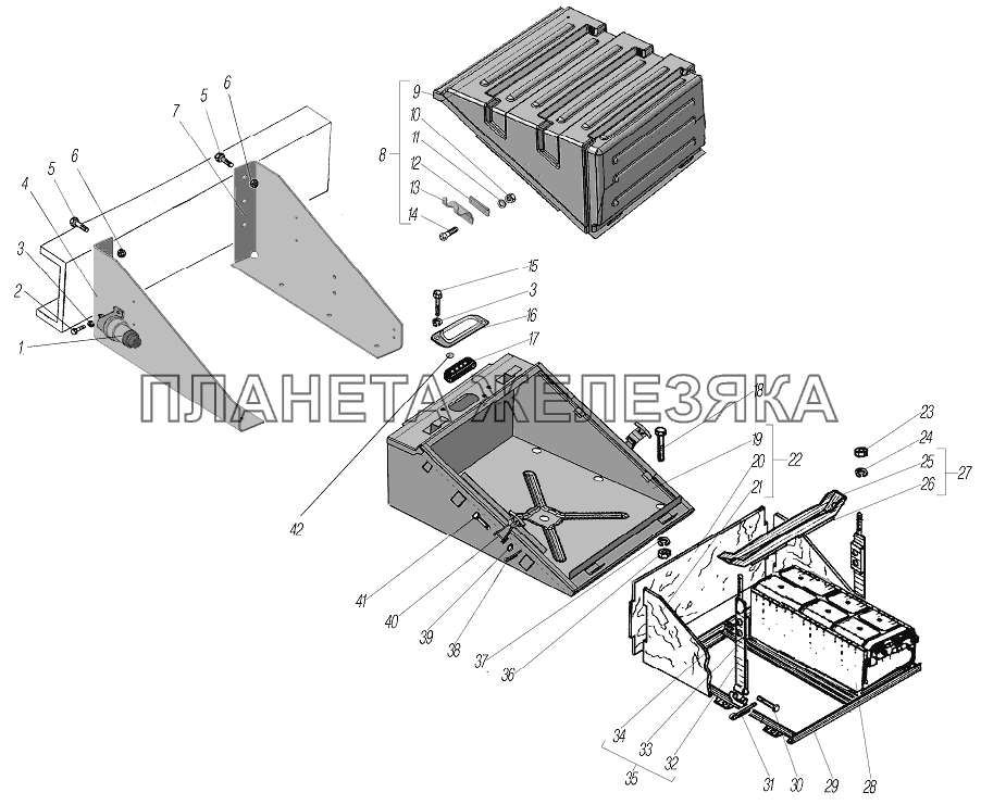 Установка контейнера аккумуляторных батарей УРАЛ-44202-3511-80