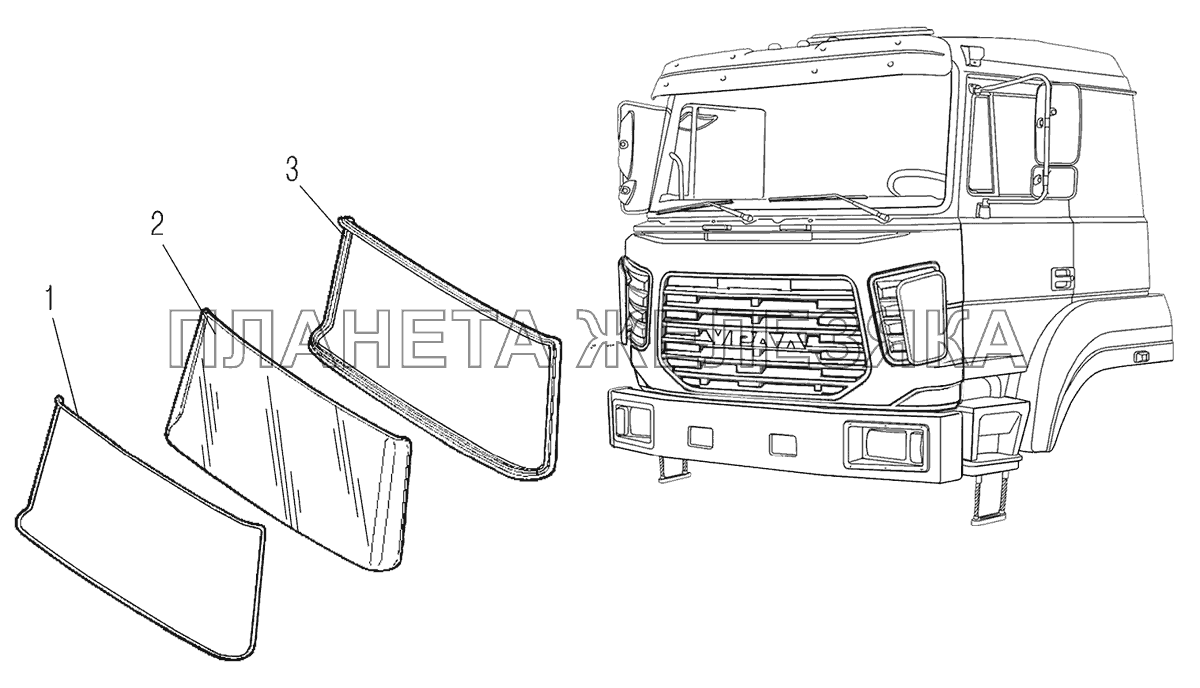 Стекла кабины УРАЛ-44202-3511-80М