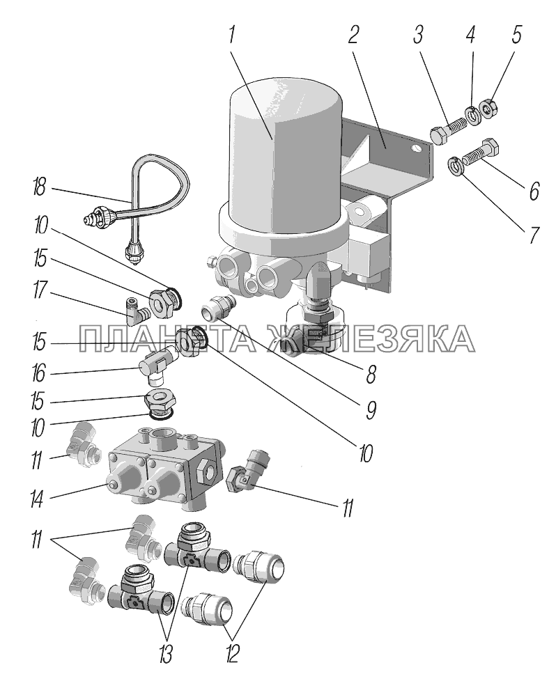 Установка адсорбера и четырехконтурного защитного клапана УРАЛ-44202-3511-80М