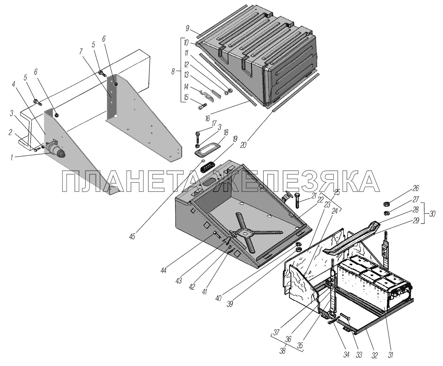 Установка контейнера аккумуляторных батарей УРАЛ-44202-3511-80М