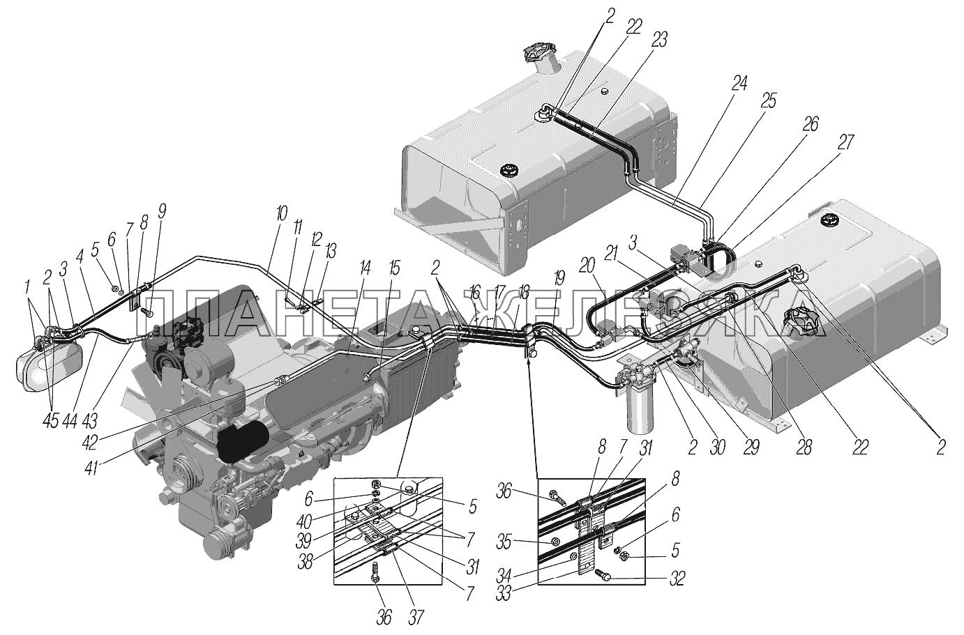 Трубопроводы и шланги системы питания с дополнительным баком УРАЛ-4320-1951-58