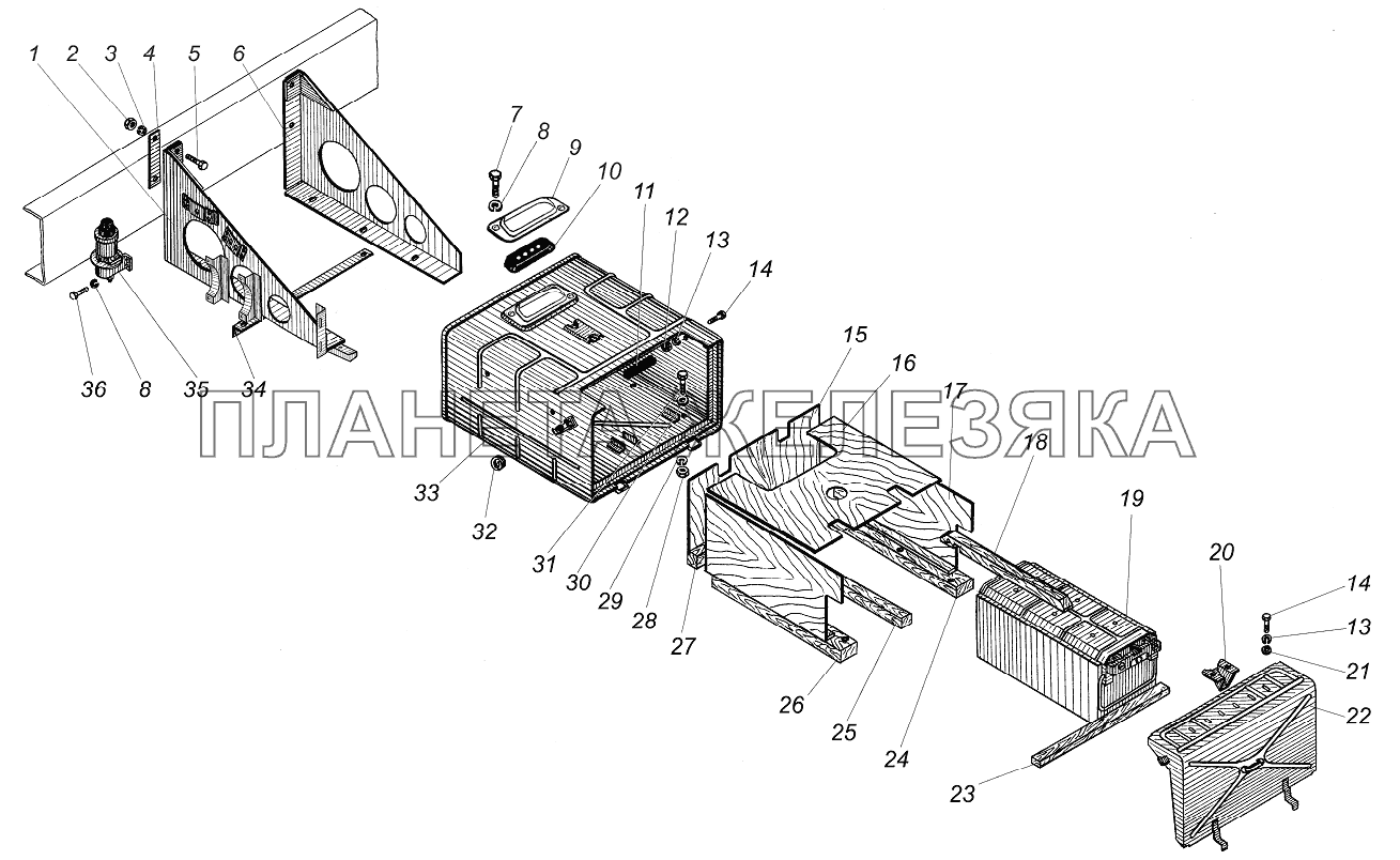 Установка контейнера аккумуляторных батарей УРАЛ-4320-1951-58