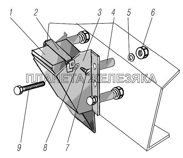 Установка держателя противооткатного упора УРАЛ-4320-1951-58