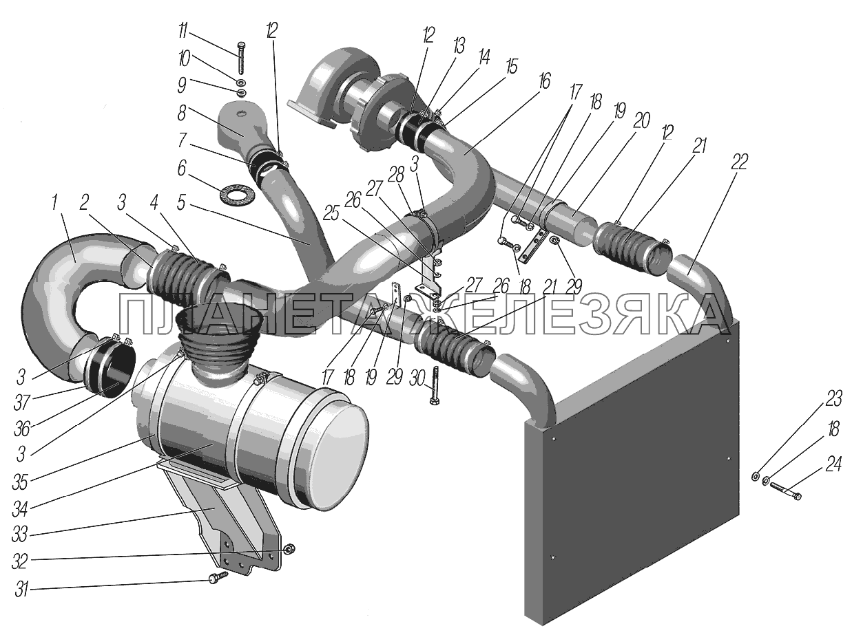 Воздуховод с воздушным фильтром УРАЛ-4320-1951-58