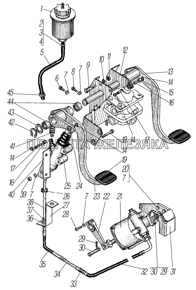 Привод педалей сцепления и тормоза УРАЛ-4320-1951-58
