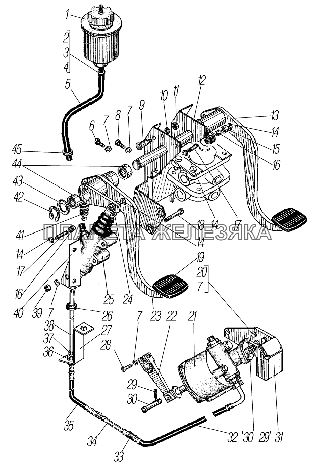 Привод педалей сцепления и тормоза УРАЛ-4320-1151-59