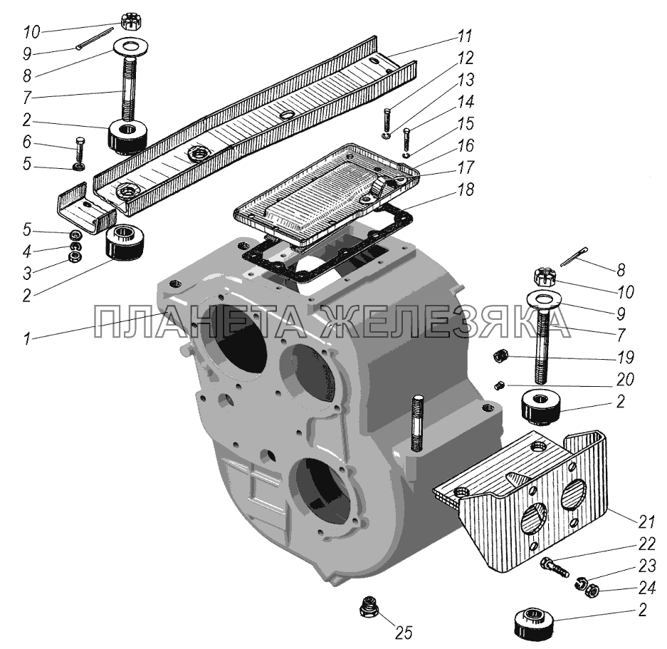 Картер и подвеска раздаточной коробки УРАЛ-4320-1951-58