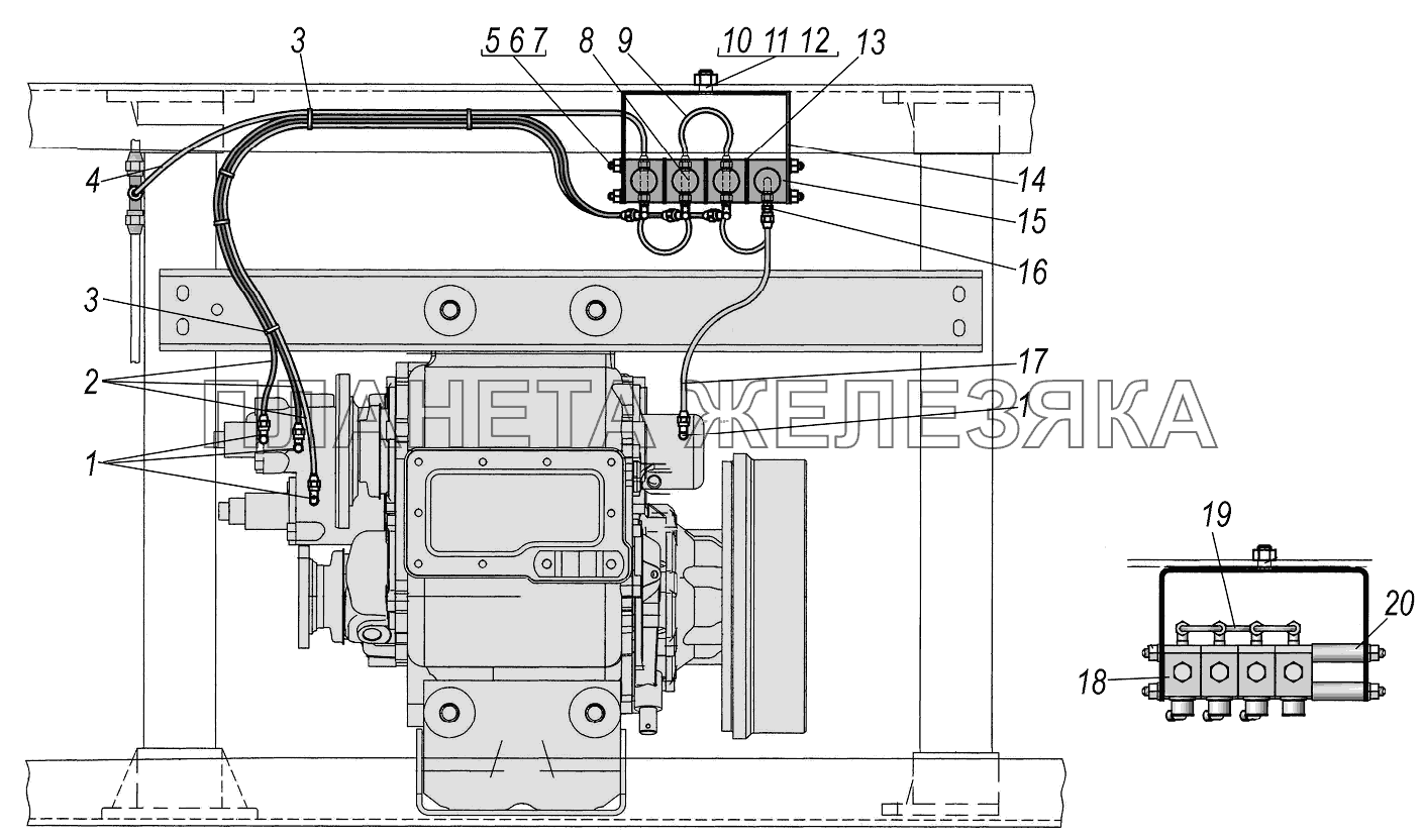 Установка пневмоуправления раздаточной коробки УРАЛ-4320-1151-59