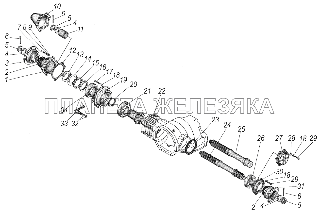 Проходной вал редуктора главной передачи УРАЛ-4320-1951-58