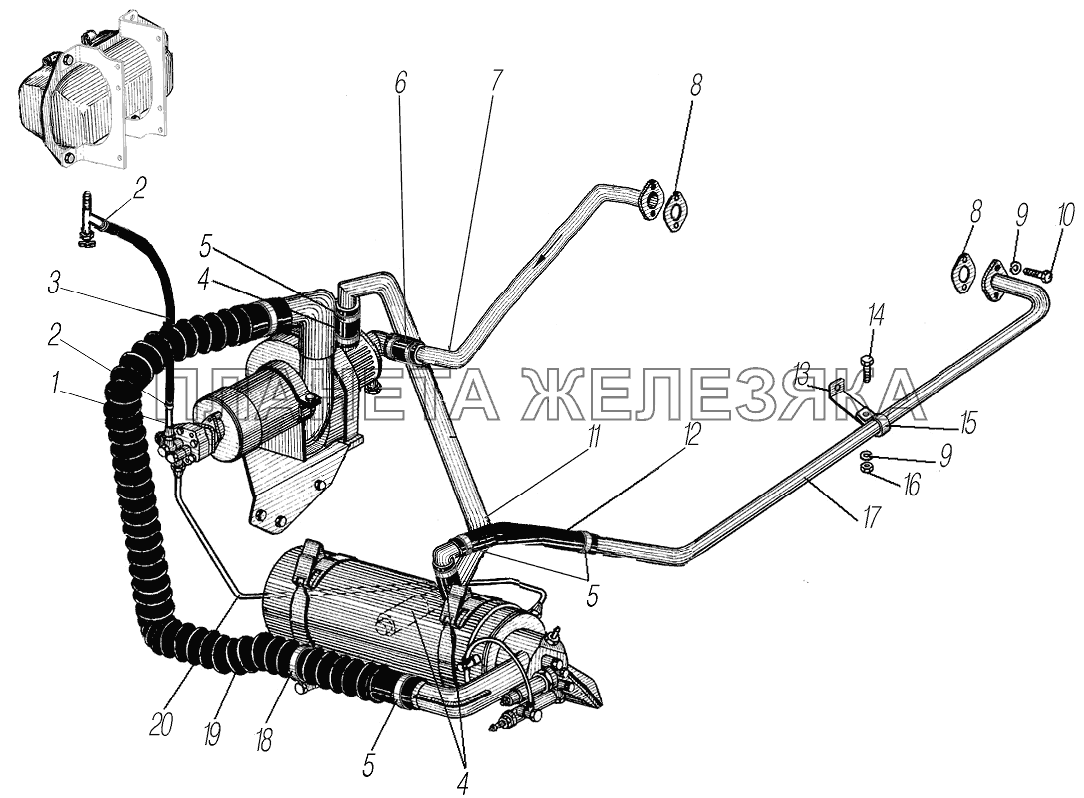 Трубы и шланги системы предпускового подогрева УРАЛ-4320-1951-58