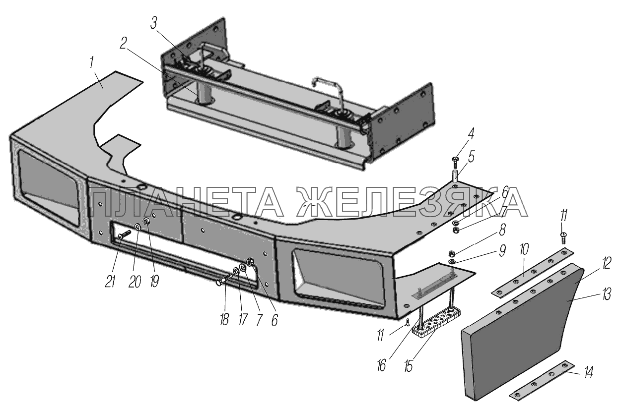 Установка переднего буфера УРАЛ-4320-0971-58