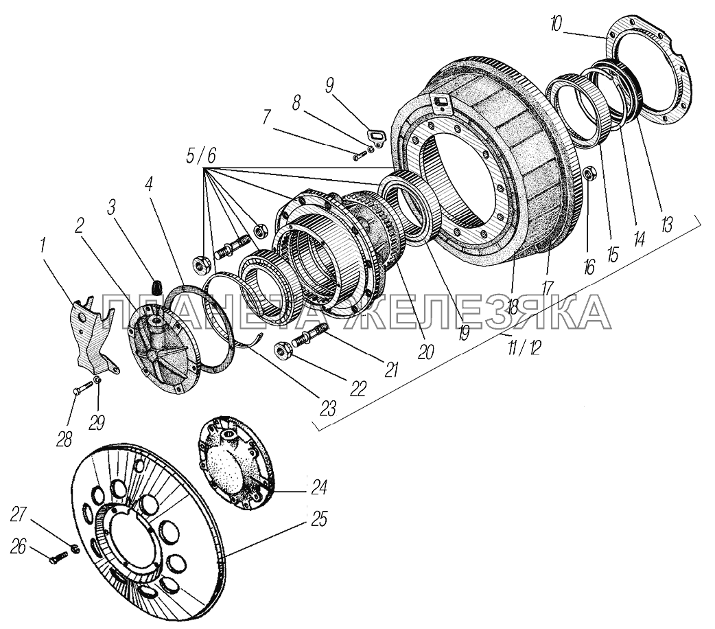 Ступица колеса и тормозной барабан УРАЛ-4320-1951-58