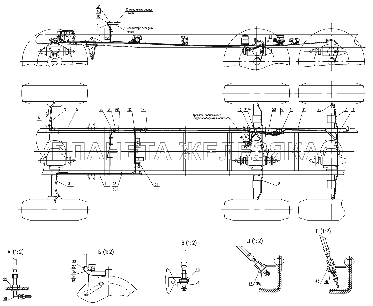 Система регулирования давления воздуха в шинах на автомобили 4320-1951-58, 4320-0971-58, 44202-58 УРАЛ-4320-1151-59