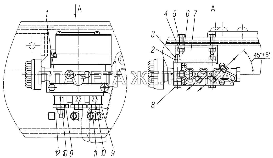 Установка электромагнитного клапана на автомобили 4320-1951-58, 4320-0971-58, 44202-0511-58 УРАЛ-4320-1951-58