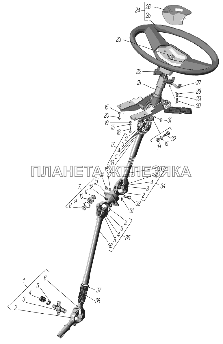 Колесо и вал рулевого управления УРАЛ-4320-1951-58