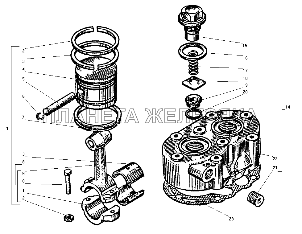 Головка и поршень компрессора УРАЛ-532301