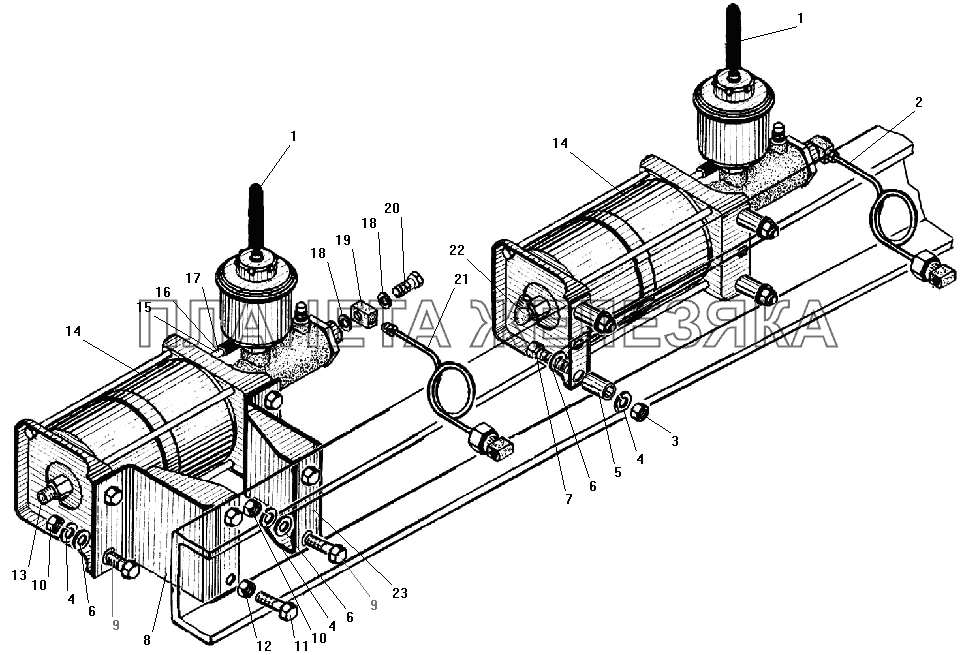 Установка пневматических усилителей с главными тормозными цилиндрами УРАЛ-532301