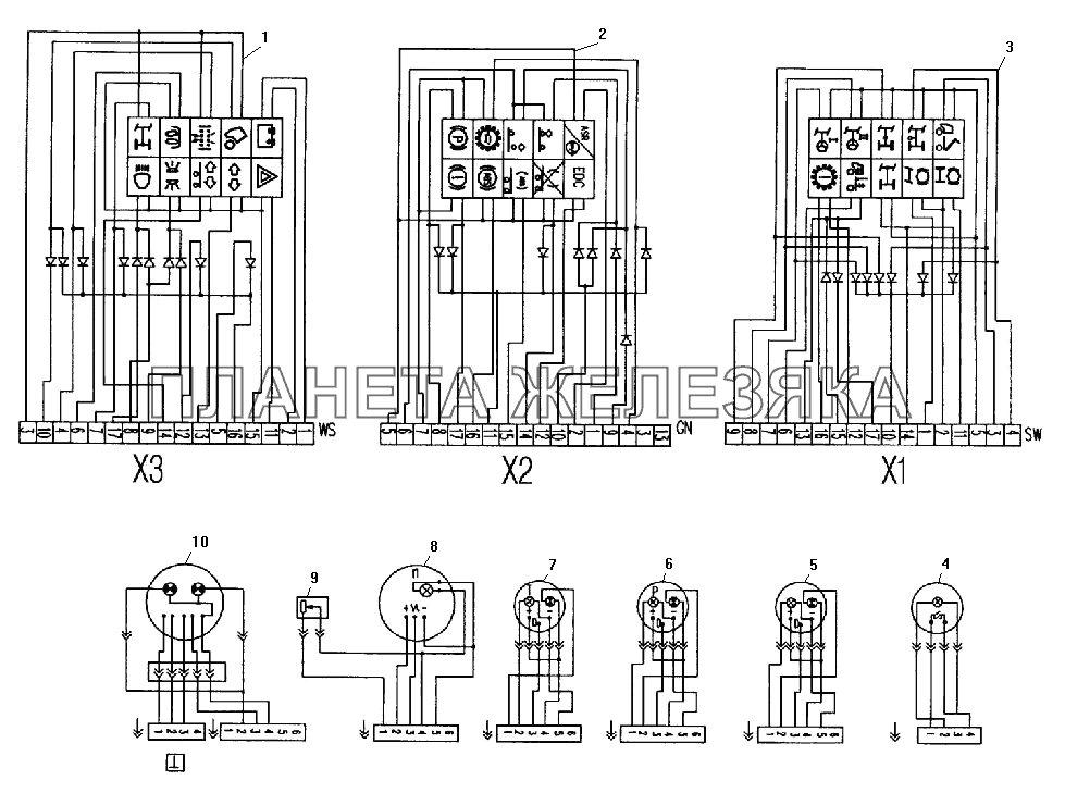 Схема электрическая панели приборов УРАЛ-532301