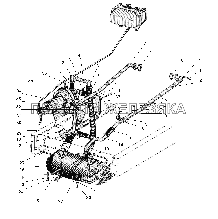 Трубопроводы и шланги системы предпускового подогрева УРАЛ-532301