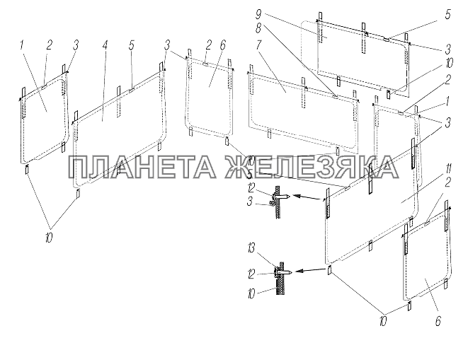 Установка штор задних окон и боковин УРАЛ-532361