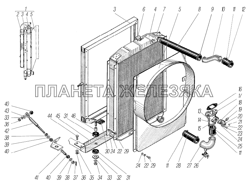 Система охлаждения для автомобилей с двигателем ЯМЗ-7601 УРАЛ-532361