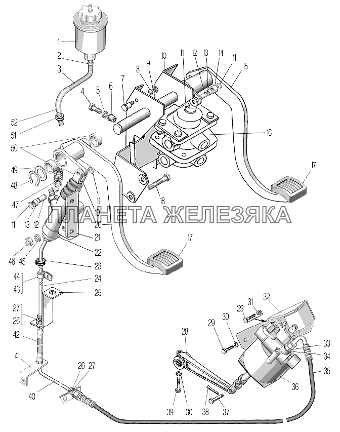 Привод педалей сцепления и тормоза УРАЛ-532361