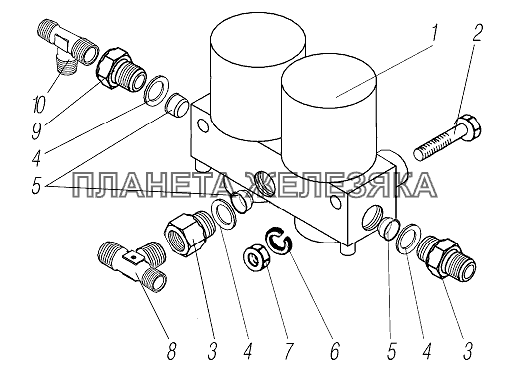 Установка электромагнитного клапана системы накачки шин для задних колес для автомобилей Урал 542301-117-10 УРАЛ-532361