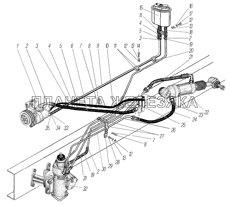Гидравлическая система рулевого управления для автомобилей с двигателем ЯМЗ-7601 УРАЛ-532361