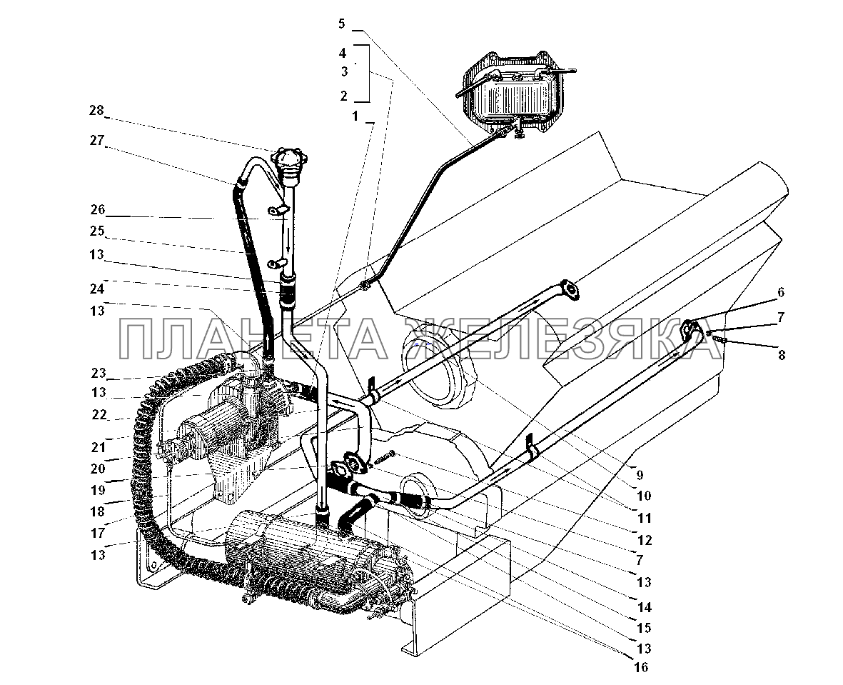 Трубы и шланги системы предпускового подогрева УРАЛ-5557-31