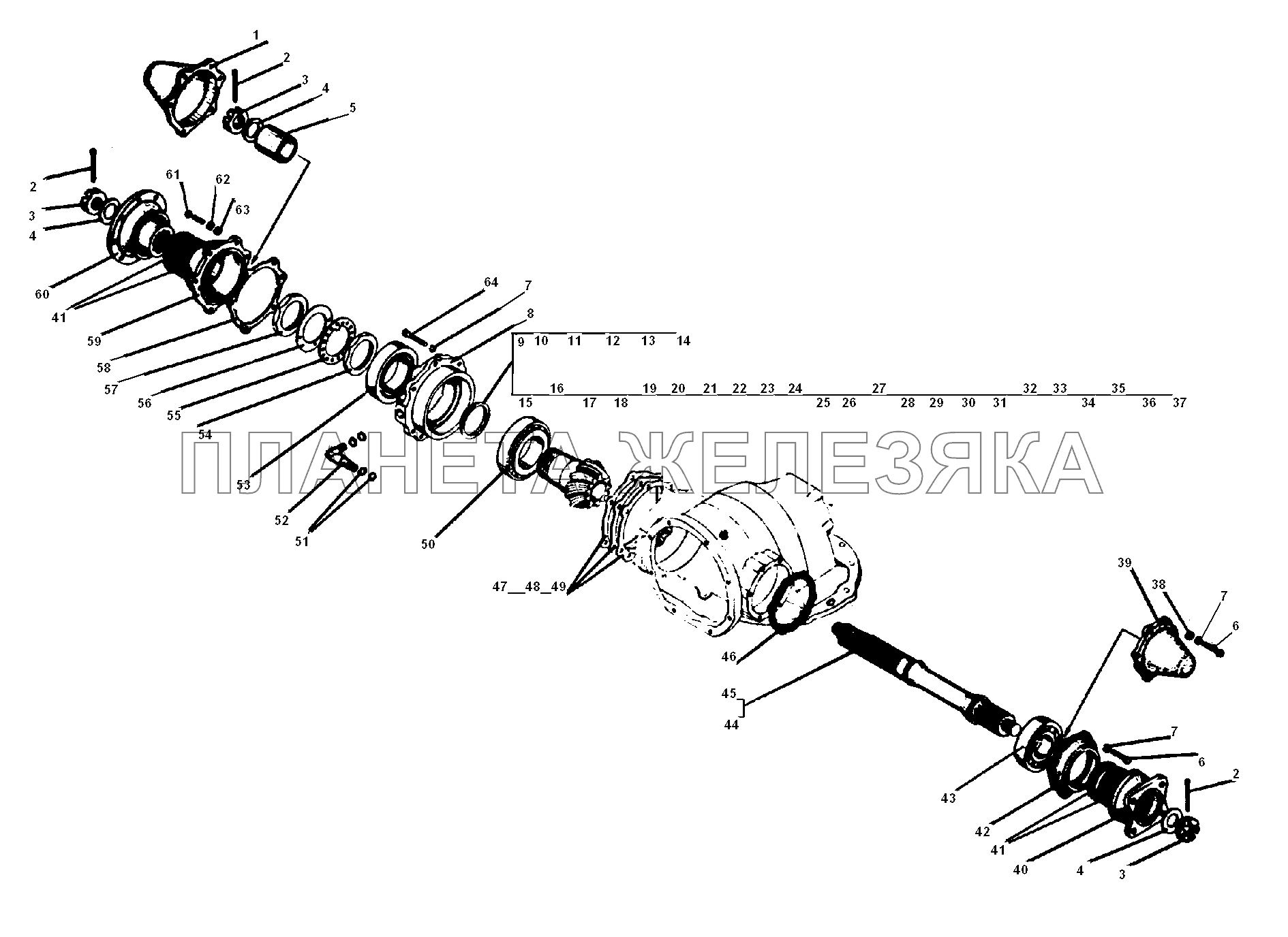 Проходной вал редуктора главной передачи УРАЛ-5557-31