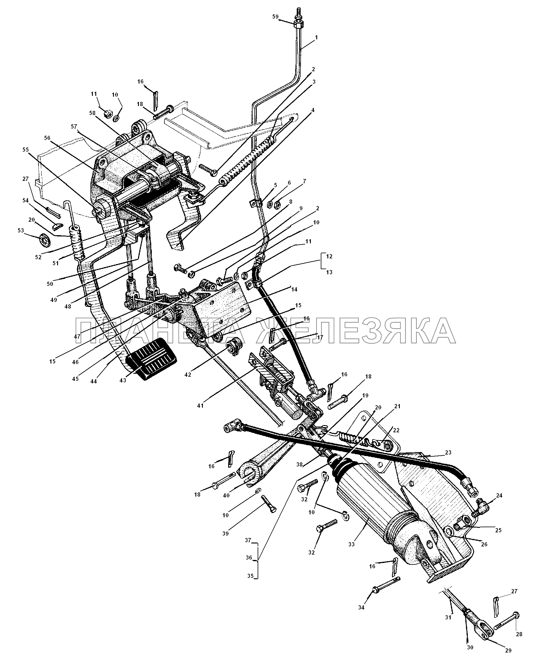 Привод педалей сцепления и тормоза УРАЛ-5557-31