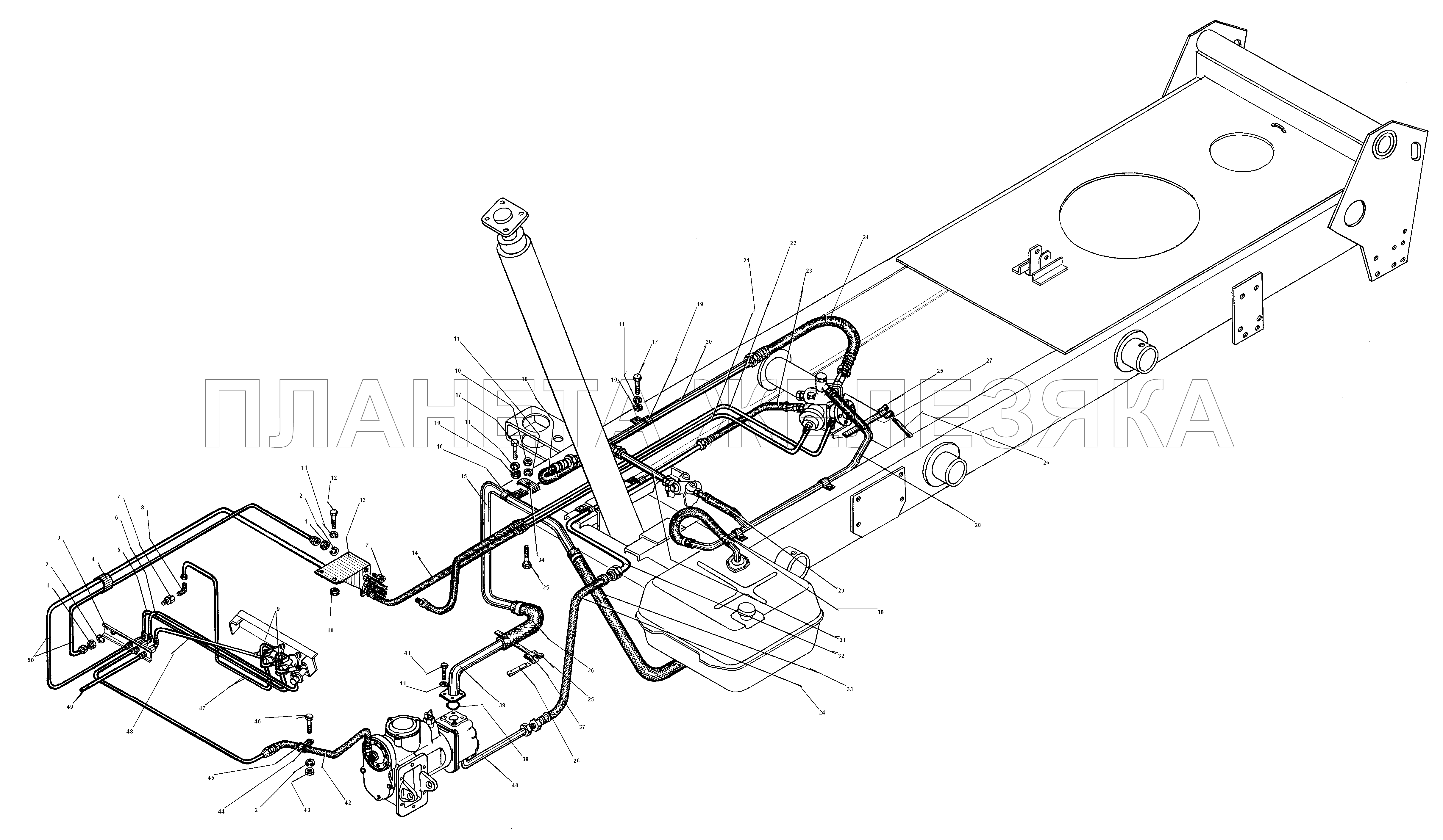 Трубопроводы и шланги самосвальной установки УРАЛ-5557-31