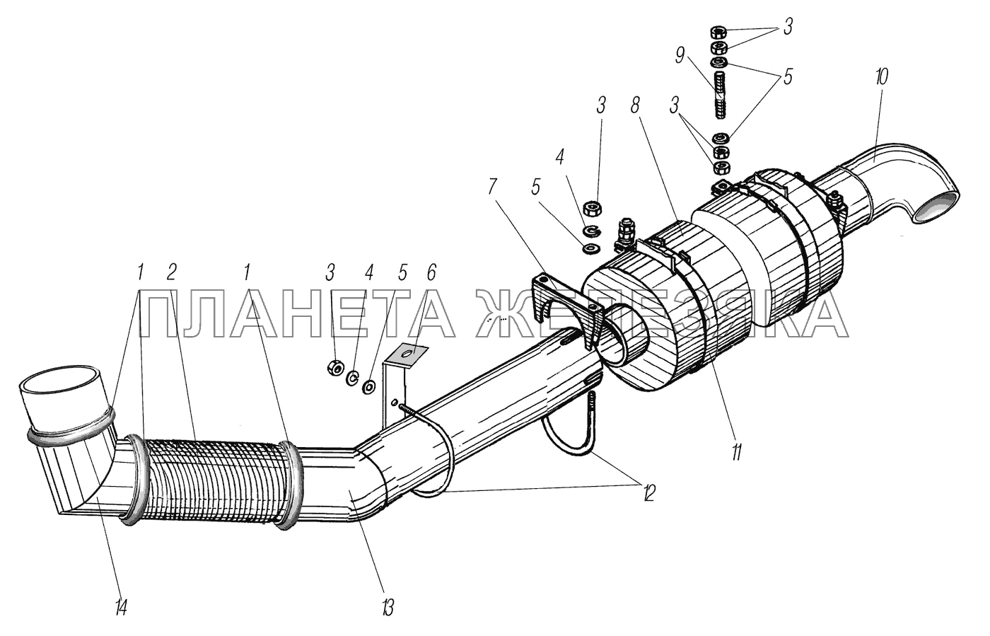 Система выпуска газов УРАЛ-55571-1121-70