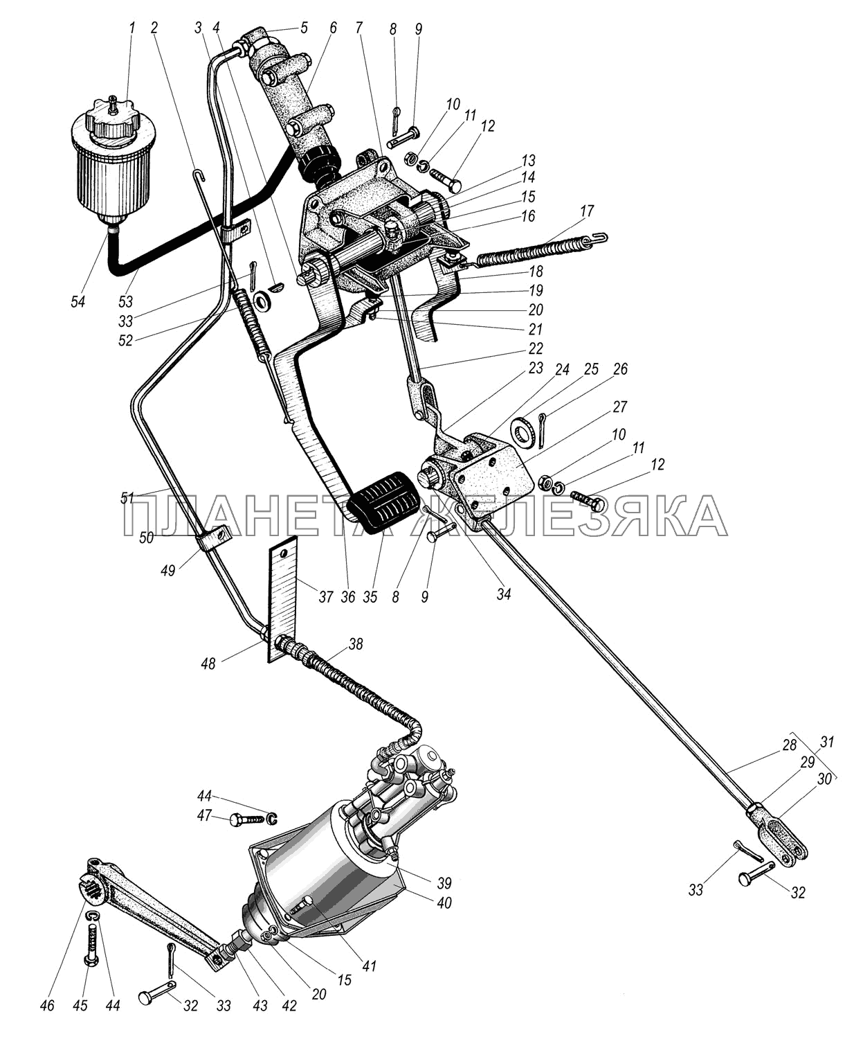 Привод педалей сцепления и тормоза УРАЛ-55571-1121-70
