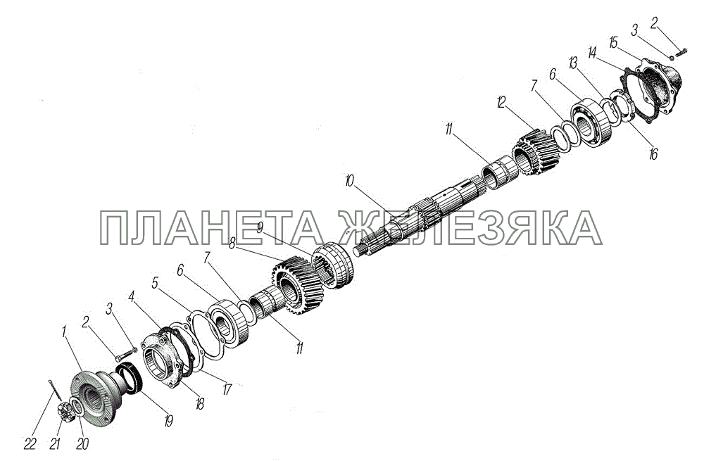 Первичный вал раздаточной коробки УРАЛ-55571-1121-70