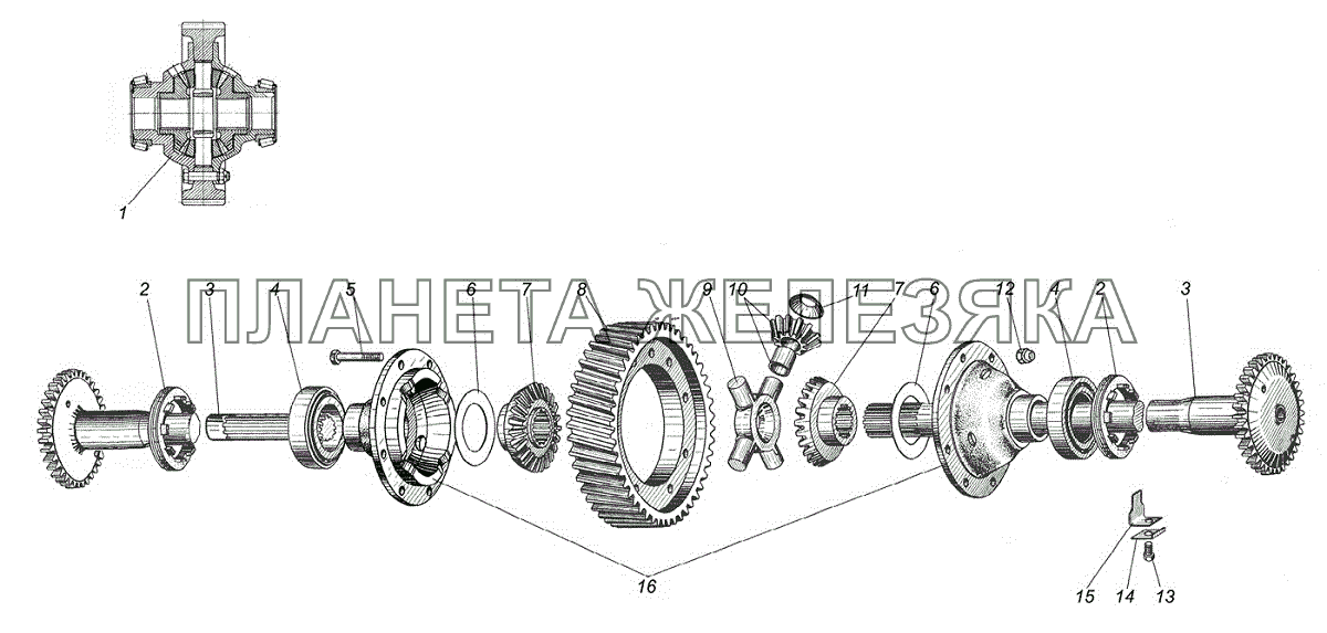 Дифференциал и полуоси среднего и заднего моста УРАЛ-55571-1121-70