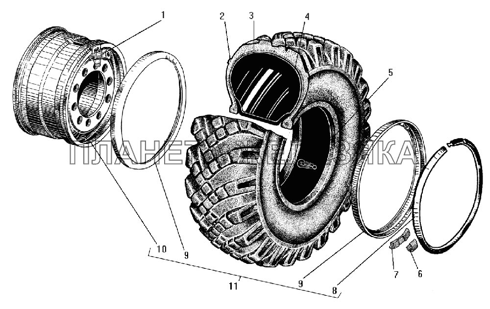 Колесо и шина УРАЛ-55571-1121-70