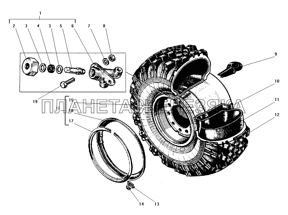 Колесо и шина УРАЛ-55571-40