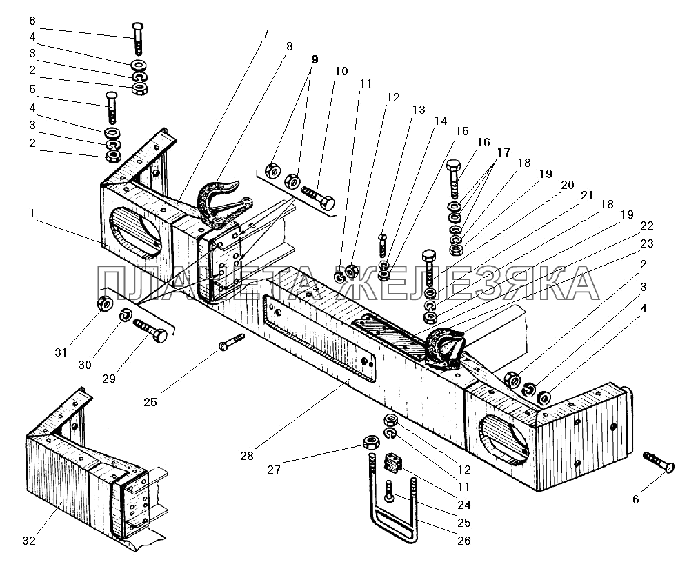 Передний буфер и буксирные крюки УРАЛ-55571-40