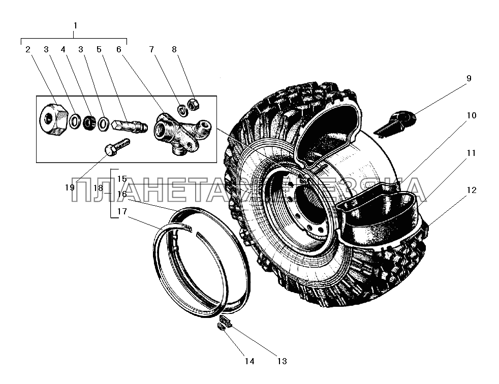 Колесо и шина УРАЛ-5557-40