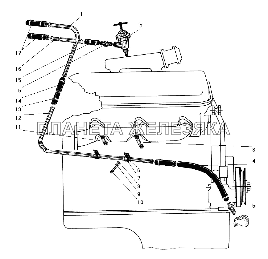 Трубопроводы системы отопления кабины УРАЛ-5557-40