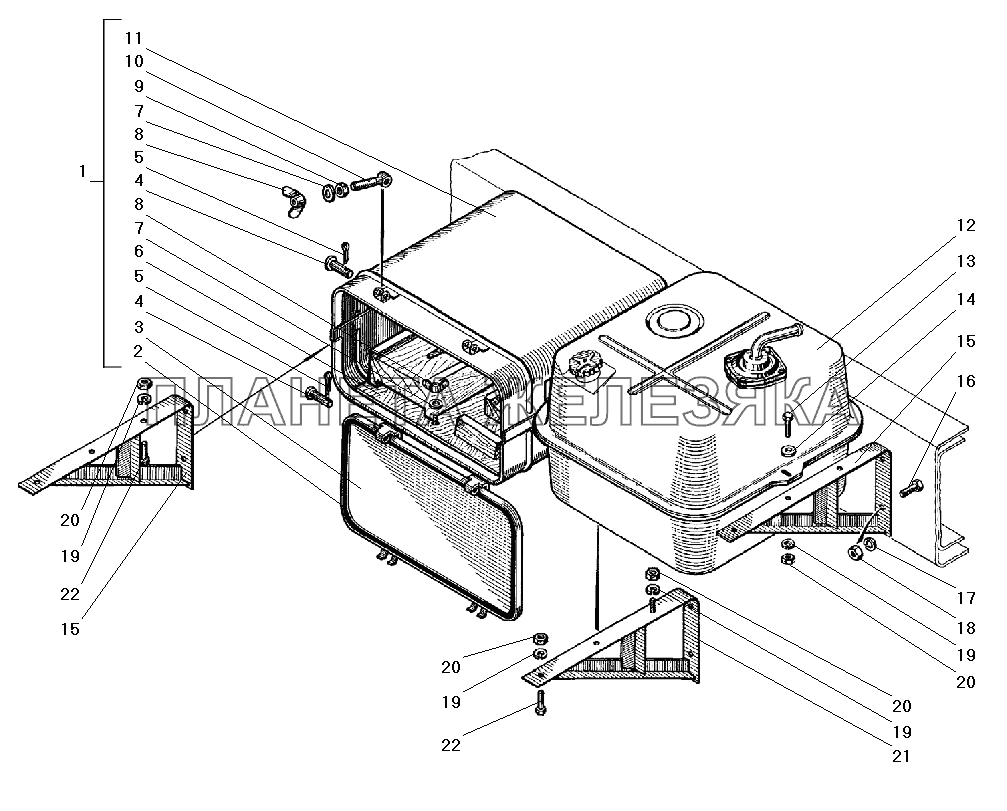 Установка инструментального ящика и масляного бака УРАЛ-5557-40