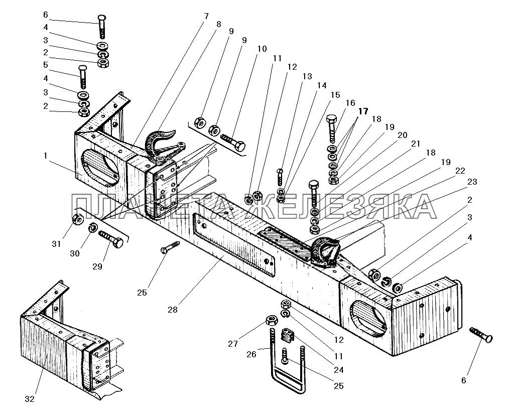 Передний буфер и буксирные крюки УРАЛ-5557-40