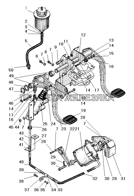 Привод педалей сцепления и тормоза УРАЛ-63685