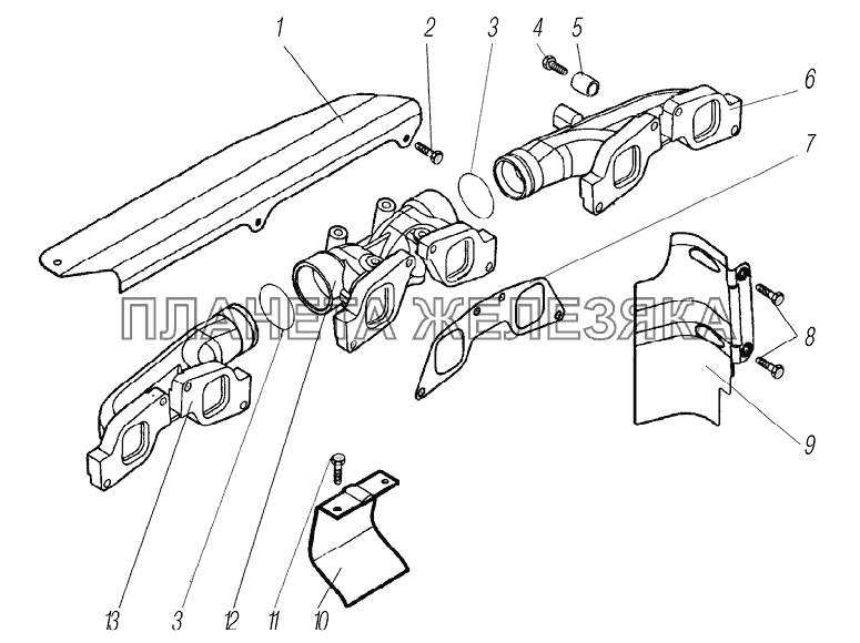 Коллектор выпускной и экраны тепловые УРАЛ-63704